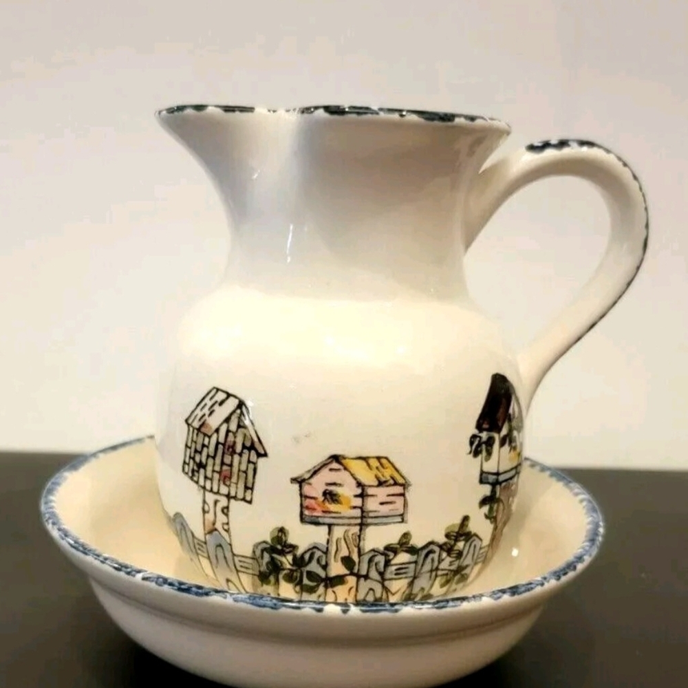 Vintage Collectible Ceramic International Heartland Decorative Pitcher & Basin